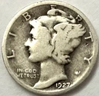 1927 D   FINE. SILVER MERCURY DIME. Melt  Value. $5.45