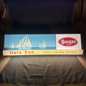 RARE 1960’S BURGER BEER LIGHT UP SAIL BOATS SIGN 34” X 9.5” X 5” “ HAVE FUN”