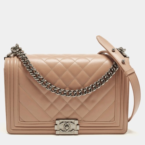 Chanel Boy Flap New Medium Beige Mixed Quilted Leather Bag