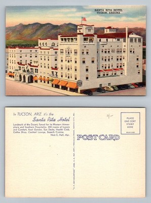 Tucson, AZ-Arizona Santa Rita Hotel Landmark Old Souvenir Scene Vintage Postcard