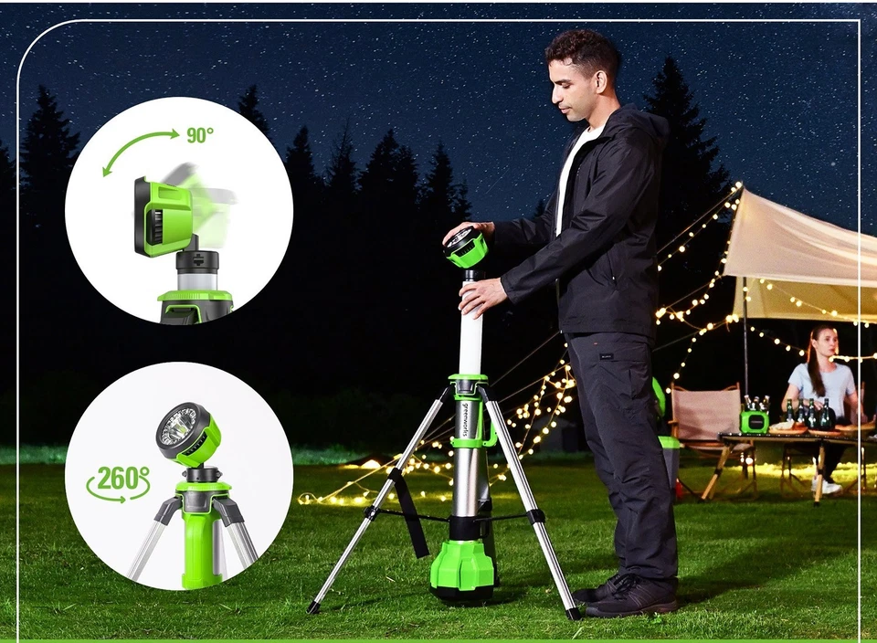 Greenworks 24V Work Light with Tripod Stand Max 2200 Lumens 4 Modes Extendable - Image 3 of 4