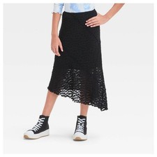 Art Class Lace Skirt Girls L 10/12 Black NEW Asymmetrical Floral Mesh Overlay