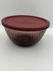 RETIRED 7402 PC PYREX Ribbed Cranberry Veggie Fruit Bowl W/LID USA EUC