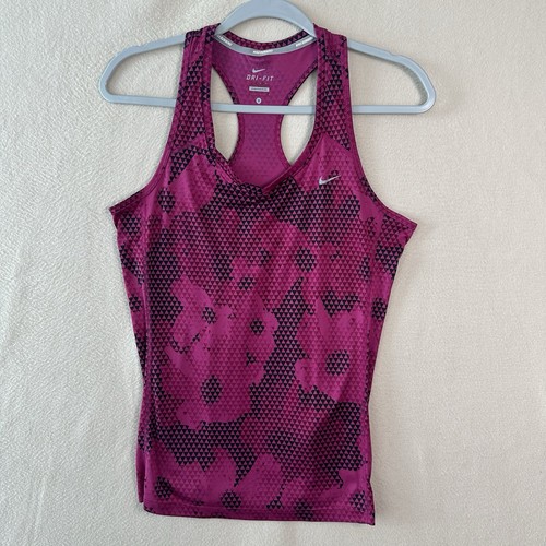 Nike Running Dri-Fit Tank Top Womens S Racer Back Pink Black Floral Sleeveless