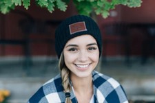Love Your Melon Unisex Black Leather Patched Beanie, Black, One Size
