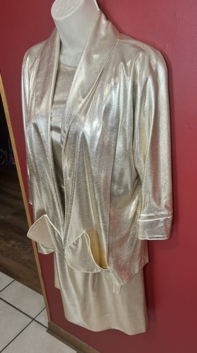 De Weese Design 2 Pc Dress Suit / Set Womens Size 6 ? Metallic Gold OOAK VINTAGE - Picture 6 of 12