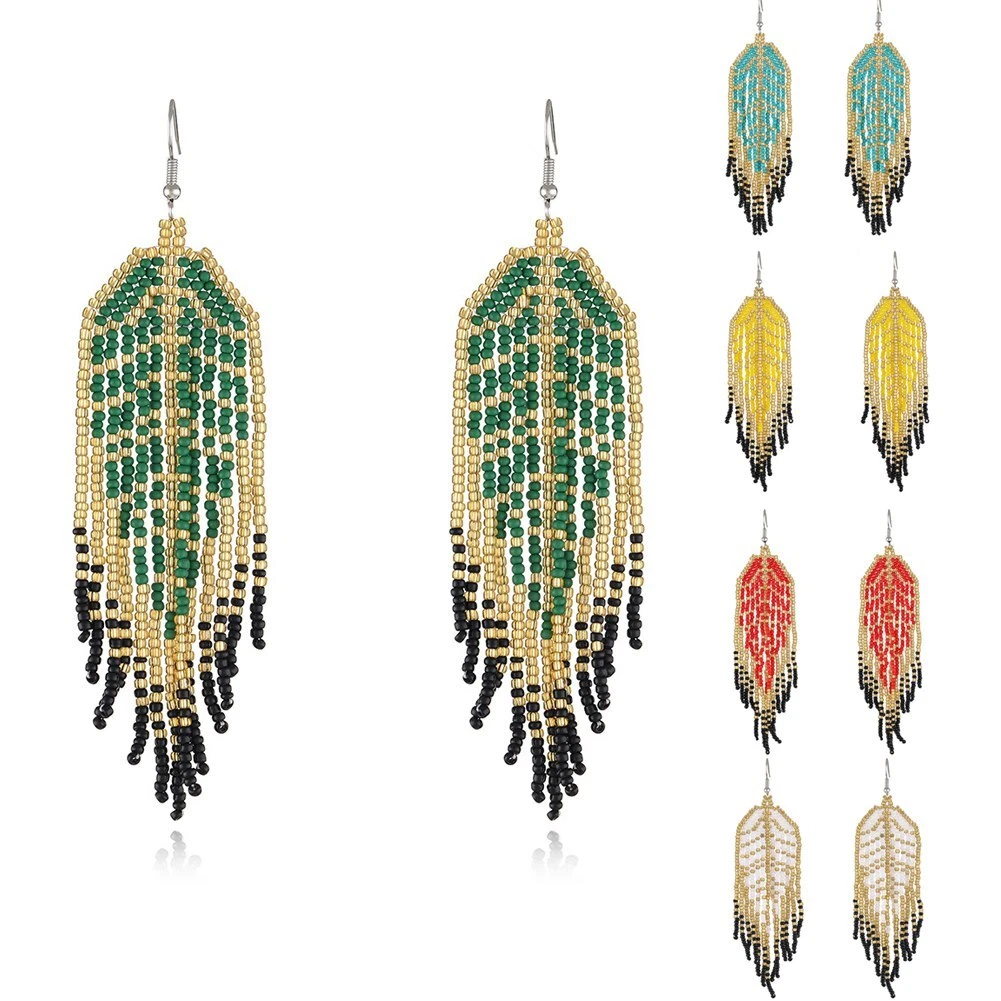 Multi Mix Color Women Boho Beads Earrings Beaded Long Drop Dangle Earrings 2696