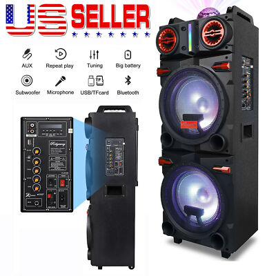 Dual 10'' Subwoofer Bluetooth Speaker 9000W Rechargable Party w/LED FM Karaok DJ