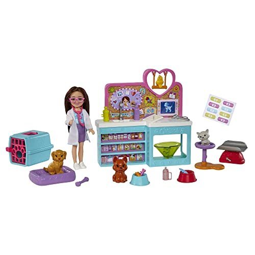 Barbie Doll & Playset with Accessories, Chelsea Can Be Pet Vet Set with...