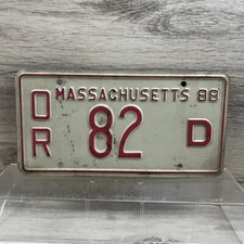 1988 Massachusetts MA Vintage License Plate # OR 82 D Collectible Man Cave