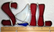 Stained Glass Sailboat Red White Blue Suncatcher Ocean Nautical Beach Vintage