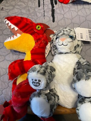 NWT Lot of 2 Build A Bear Snow Leopard + Red Raptor Plush toys 16  