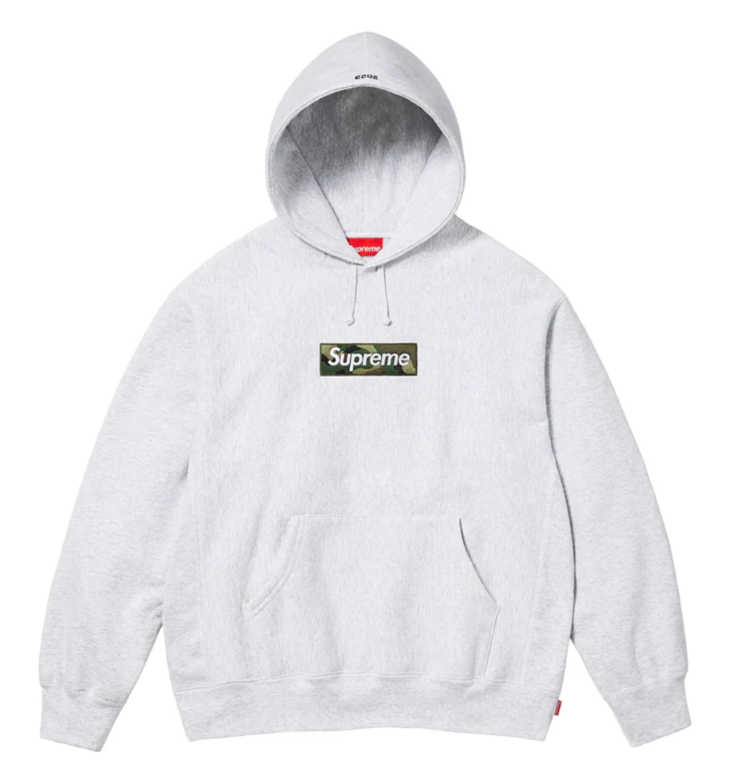 Sweat shirt à capuche logo boîte Supreme BOGO gris cendres FW23 taille S LIVRAISON RAPIDE