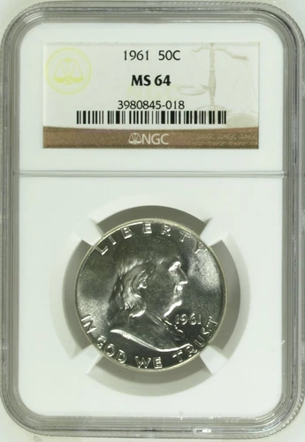 :1961-P 50C Franklin Half Dollar Select NGC MS-64 Blast-White Highest Grades