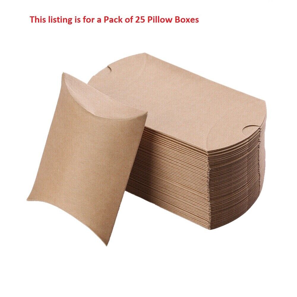 25-pcs Brown Kraft Card Board Pillow Box Wedding Party Favor Gift Candy 3.5x3x1"