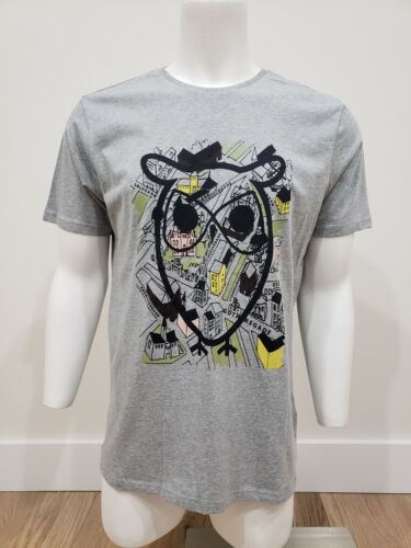 Knowledge Cotton Apparel Men's Big Owl Print T-shirt Grey Size XL - Afbeelding 1 van 6