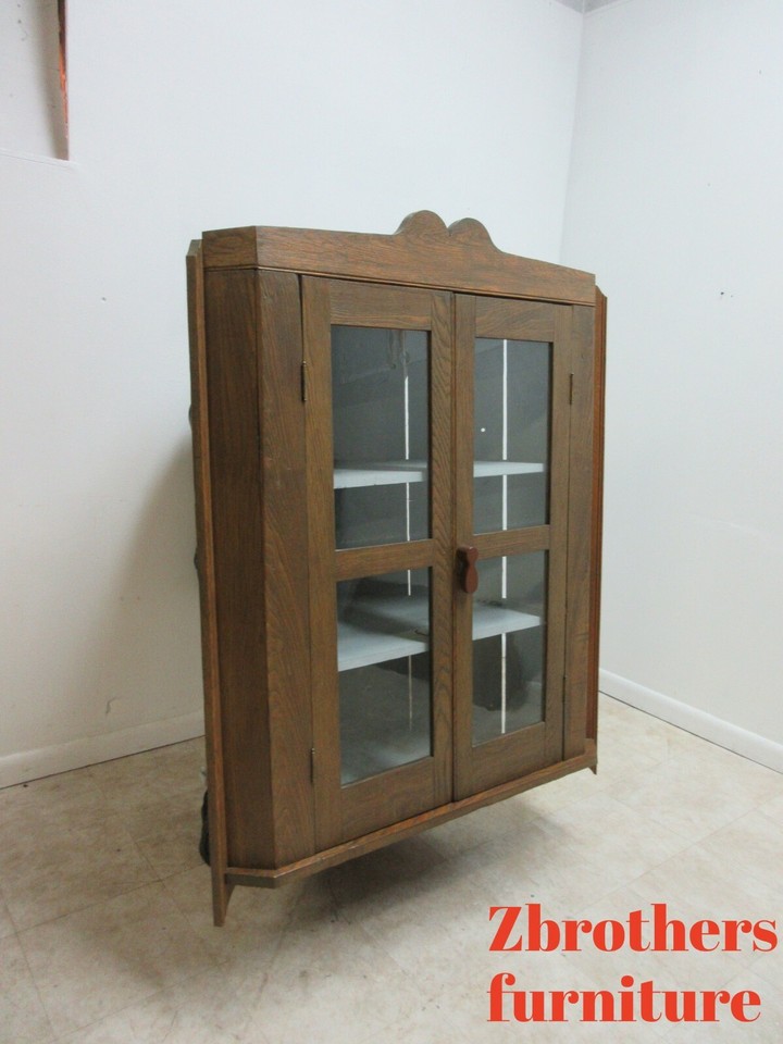Antique Oak chestnut Hanging Corner Cupboard Display Hutch eBay