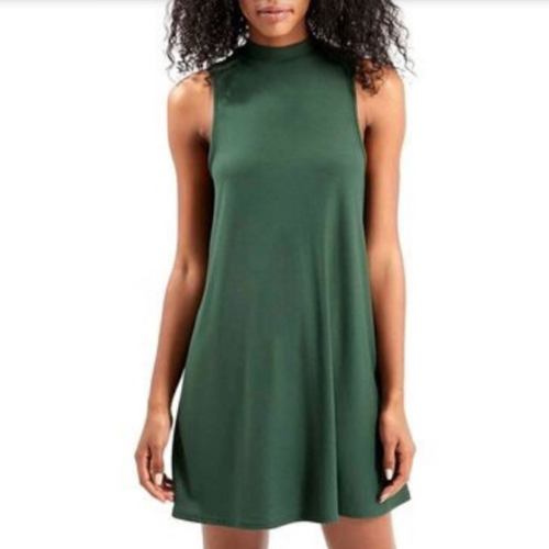 Topshop High Neck Sleeveless Swing Dress In Forest Green Womens 2 | eBay