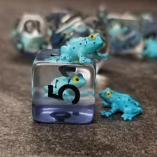 Sage's Blue Frog Familiar Resin Polyhedral Dice Set | DnD Dice TTRPG RPG