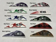 Choice Of 36, 50, Or 100  2" Flame, Camo, Blood Splatt BLAZER VANES FROM BOHNING
