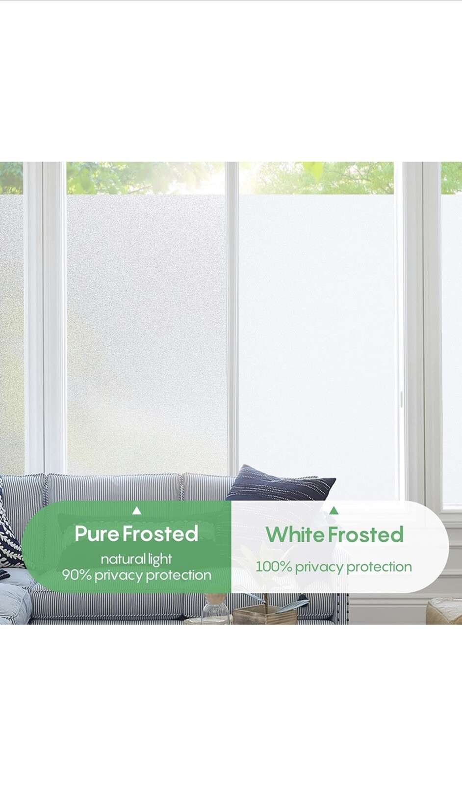 Coavas Window Privacy Film Frosted Glass Window Film Sun Blocking Non ...