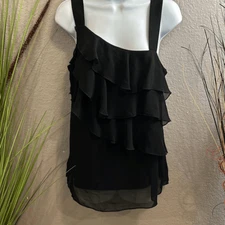 #102 AB studios dressy black, ruffle, fancy tank size medium