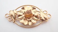 Vintage Signed 12k Gold Filled Yellow Stone Flower 2 3/8" Brooch Pin or Pendant