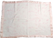Beacon Baby Blanket VTG Pink White Satin Trim Rayon Acrylic Aprox 35x25