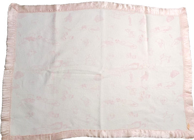 Beacon Baby Blanket Vtg Pink White Rayon Acrylic Satin Trim Babies 35'' X 25'' 
