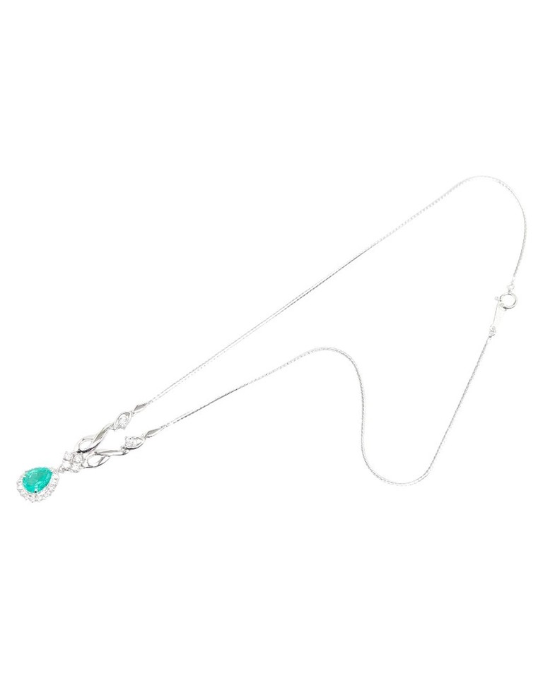 Pre Loved LuxUness Platinum Teardrop Necklace with Emerald and Diamond