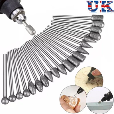 QNGENET 20XDiamond Round Burr Drill Bit Cutting Grinding for Dremel Rotary Tool Stone