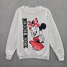 VINTAGE Disney Women Sweatshirt Large White Minnie Mouse Logo Graphic Pullover