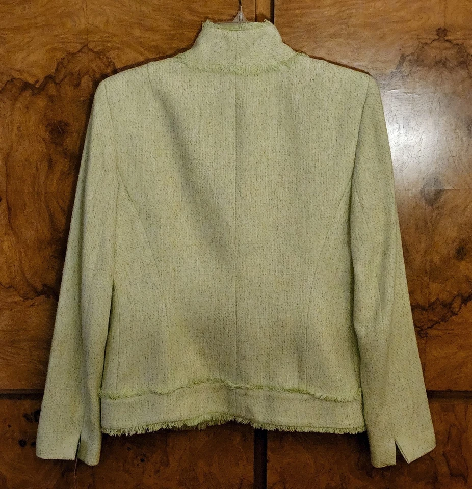 TRAJE FALDA MUJER NUEVO CON ETIQUETAS GARFIELD AND MARKS TWEED VERDE FLECOS MEZCLA SEDA ~ TALLA 6 Foto 3 de 4