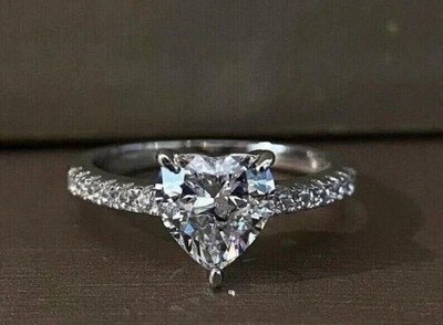 2 Ct Heart Cut Moissanite  Solitaire Engagement Ring 14K White Gold