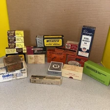 19 Empty Boxes Gun Parts Sights Pads Pivot Mount Lens Caps Reload Dies Rings