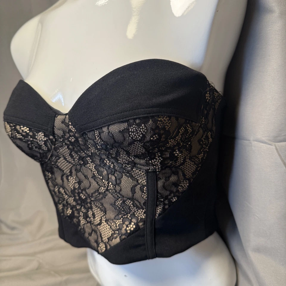 Винтажный черный кружевной корсет бюстье на косточках Sweetheart Y2K на молнии сзади размер S - Изображение 3 из 4