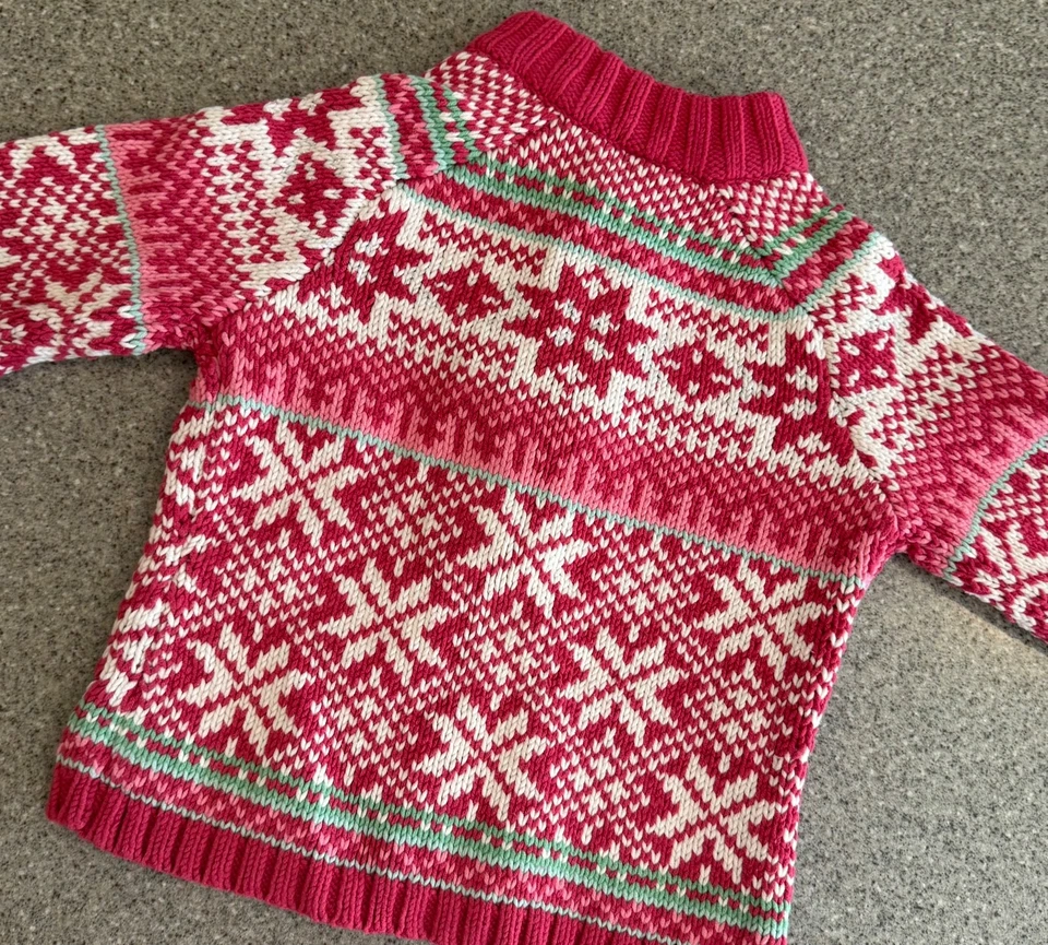 Suéter GAP KIDS Rojo Cremallera Completa Nórdico Isla Feria Esquí Copo de Nieve Vacaciones Talla S (6-7) Foto 4 de 4