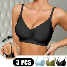 3 PCS Women Seamless Wireless Bra Scalloped V Neck Removable Pads Comfort Bra