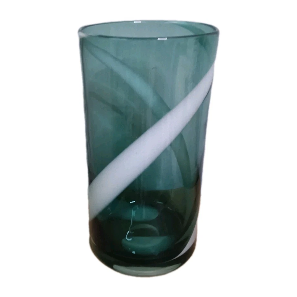 Translucent Aqua /White Swirl Cylinder Flower Vase 11" Tall Centerpiece  - Image 4 of 4