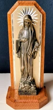 Queen of Peace Kraljica Mira- Medugorje Statue Metal Figurine On Wood Stand