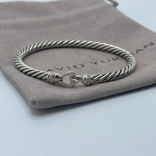 David Yurman 4mm Cable Flex 925 Sterling Silver and Diamonds Buckle Bracelet