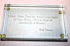 WALT DISNEY Inspirational Quote CRYSTAL Glass PLAQUE / Paperweight STARTED BY — photo 1
