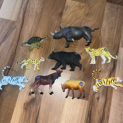 Lot of 9 Discovery Channel Kids Animal Toy Figures - Leopard, Brown Bear, Rino