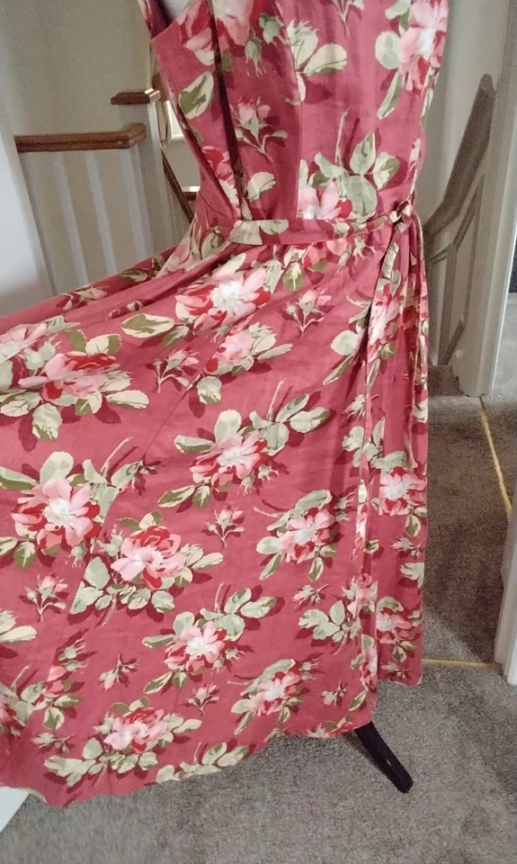 Vintage 1980s Laura Ashley dress pink linen pinafore floral  sundress size 16 - Image 3 of 4