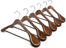 6 Pack Walnut Wide Shoulder Wooden Suit Hangers, Wood Coat Hangers with Non Slip
