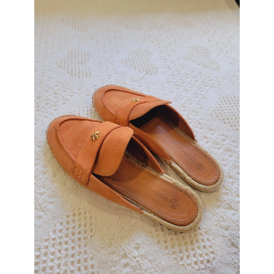 Tory Burch Naranja Gamuza Alpargata Mula Mocasines Zapatos Mujer Talla 7M Foto 4 de 4