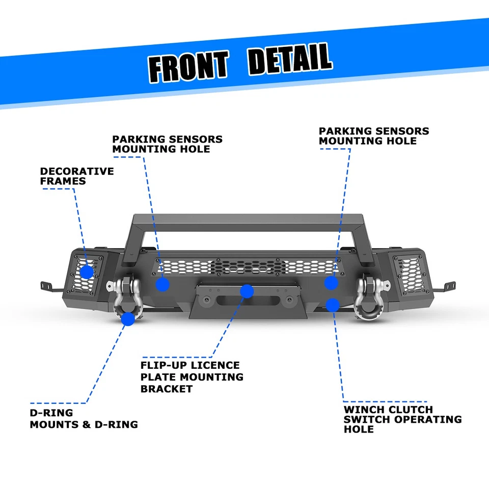 Heavy Duty Steel Front Bumper+Winch Plate+2*D-Rings For 2019-2023 Ford Ranger Foto 3 de 4
