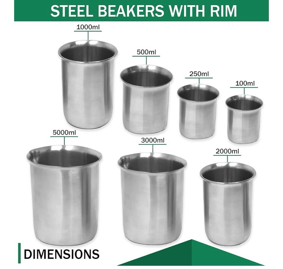 Качественные мензурки с ободом, низкой формы сделаны из стандартной нержавеющей стали ASTM, НОВЫЕ - Изображение 2 из 3