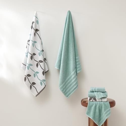 Pacific Coast Textiles 6 Pc Yarn Dyed Towel Organic Vines Aqua 6-Piece