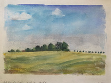 ::FRANZ EHMKE 1928 - 2018 BERLIN PASTELL BLANKENFELDE FELD AM WALDRAND WOLKIG